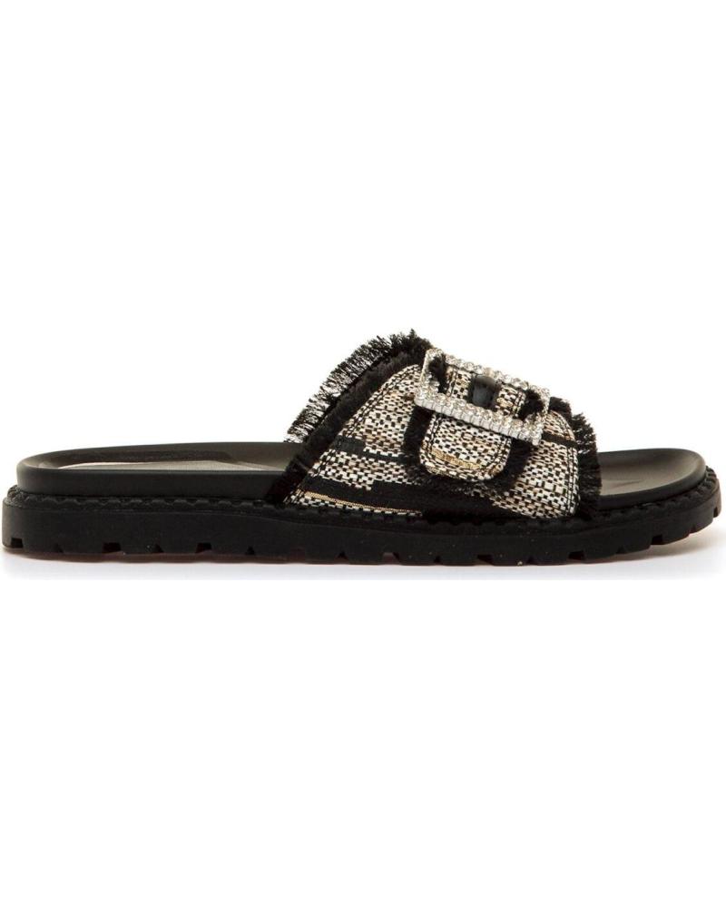 MARIA MARE SANDALIAS PLANAS CON HEBILLA DECORATIVA Y TEXTURA COMBINADA NEGRO