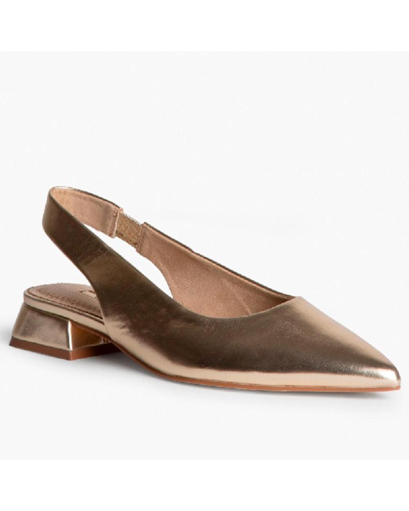 CORINA SANDALIA TACÓN BAJO PUNTA FINA ELÁSTICA ORO