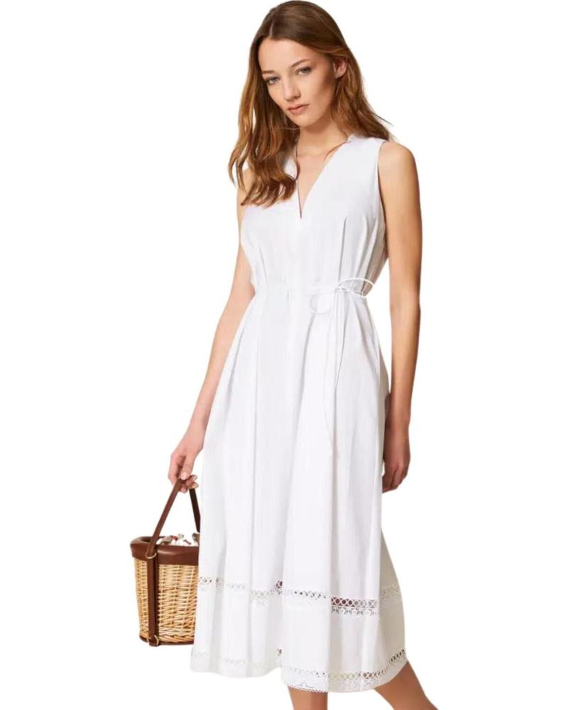 TWINSET VESTIDO MIDI SIN MANGAS CON DETALLE DE ENCAJE BLANCO