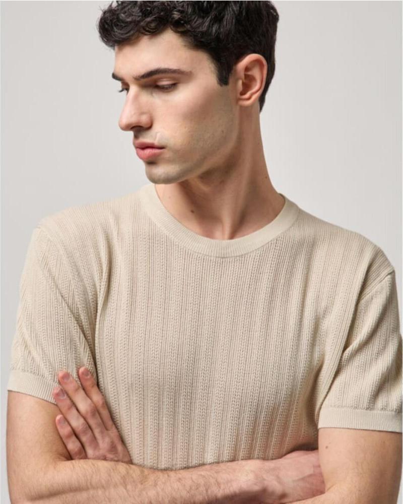 GIANNI LUPO JERSEY DE PUNTO CON TEXTURA MINI CALADO BEIGE