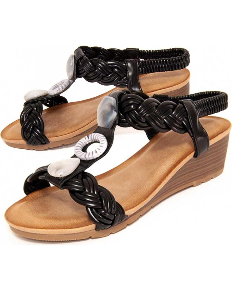 MONTEVITA SANDALIAS DE CUÑA TRENZADAS CON PEDRERÍA BLACK