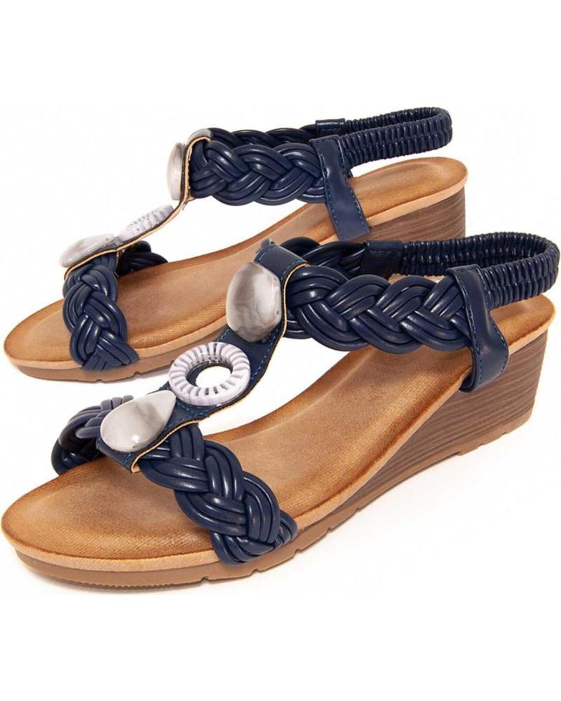 MONTEVITA SANDALIA DE CUÑA CON TIRAS TRENZADAS Y DETALLE CIRCULAR BLUE