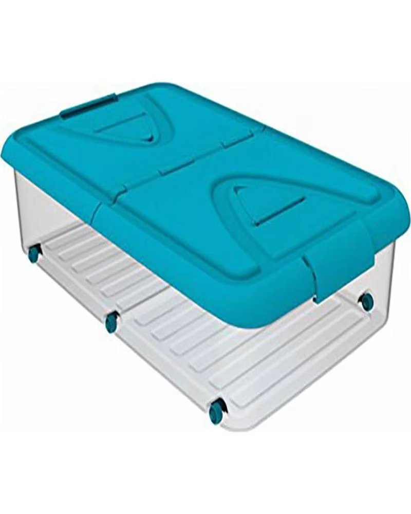 Plastiken Caja de Ordenación con Tapa y Ruedas Azul