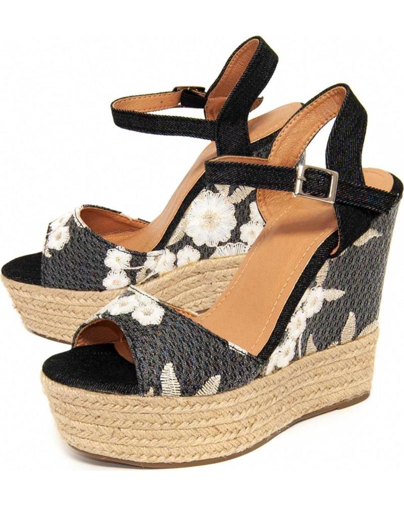 MONTEVITA SANDALIA DE CUÑA CON FLORES Y PLATAFORMA BLACK