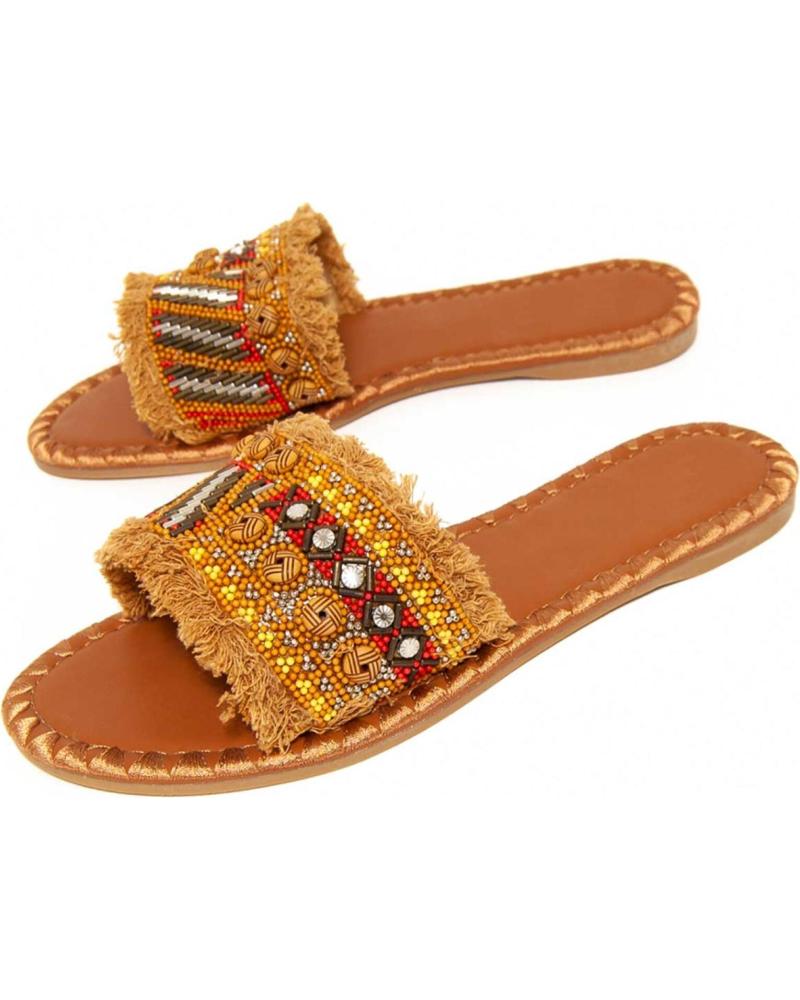 MONTEVITA SANDALIAS PLANAS CON FLECOS Y ADORNOS ÉTNICOS BROWN