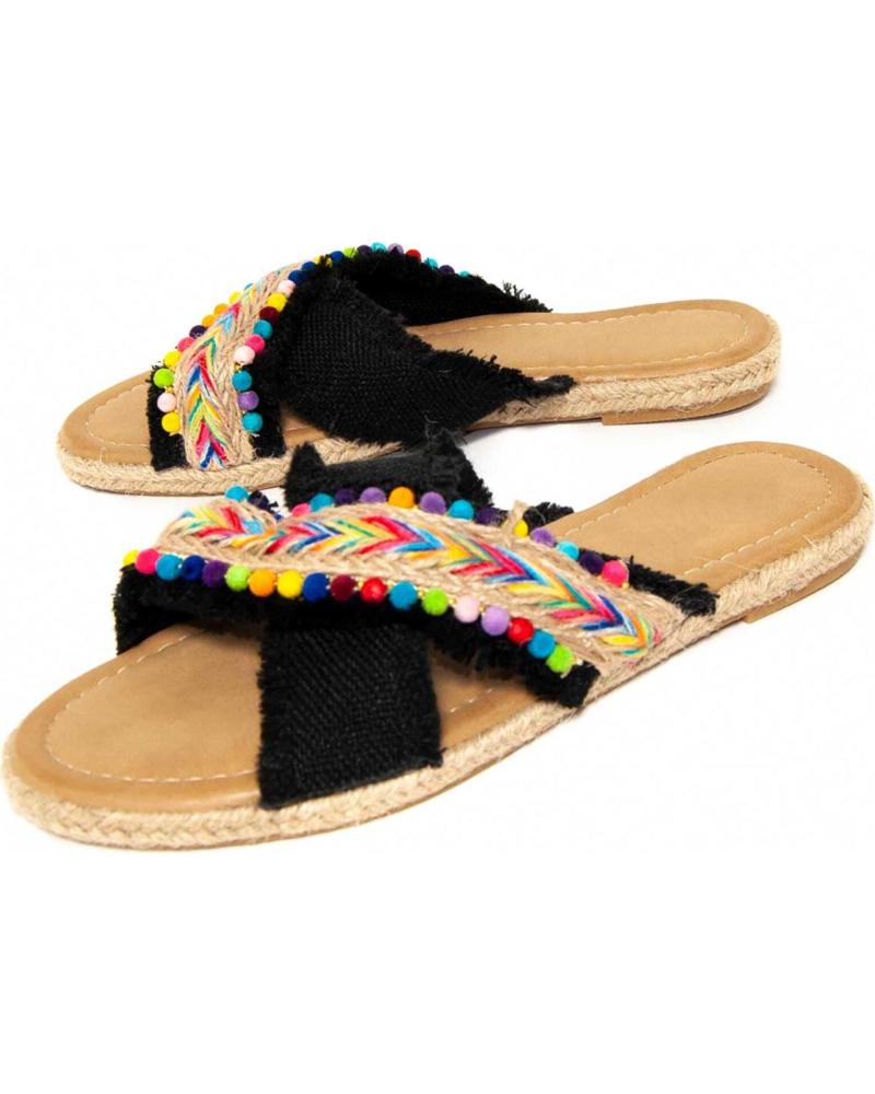 MONTEVITA SANDALIAS PLANAS INDIPLASA CON POMPONES DECORATIVOS BLACK