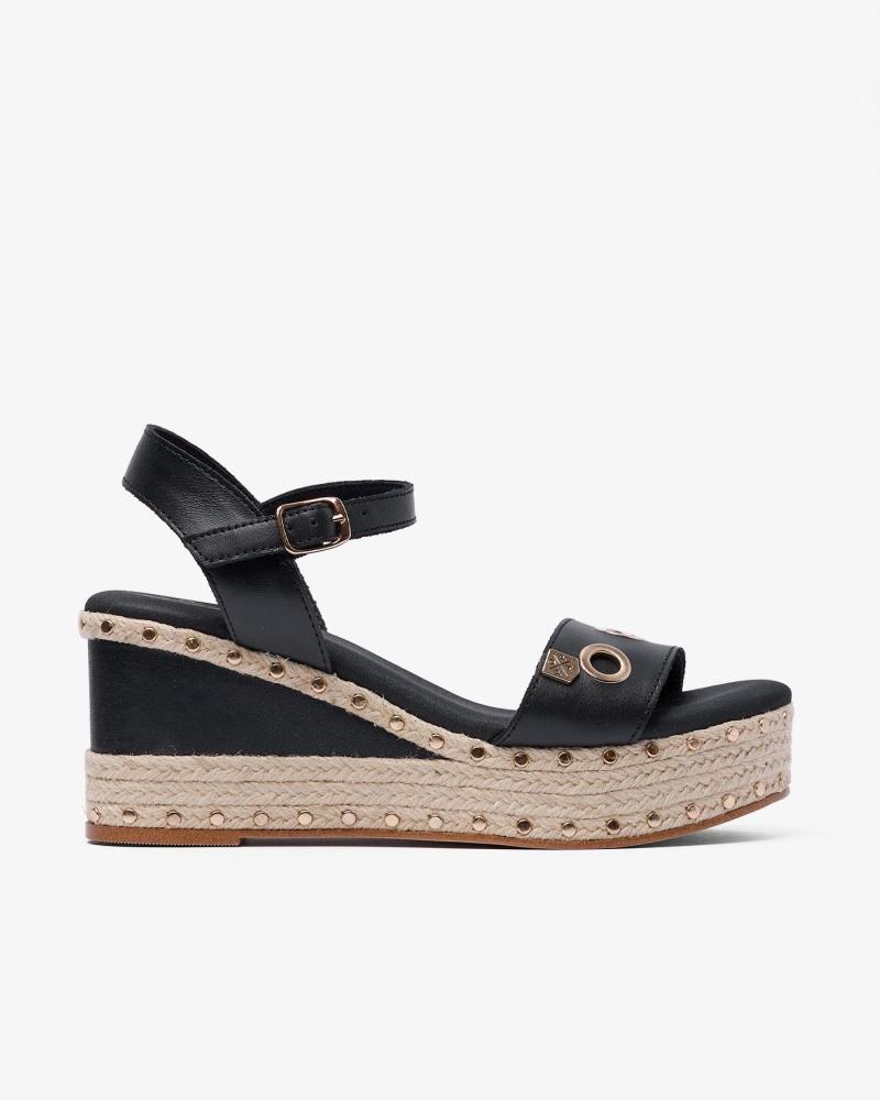 POPA SANDALIA DE CUÑA ARAMBOL CON TACHUELAS Y PULSERA AL TOBILLO NEGRO NAPA CB48801 002