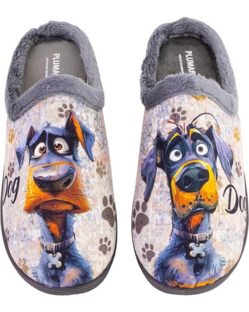 PLUMAFLEX 12229DOG ZAPATILLAS DE CASA PARA HOMBRE CON DISEÑO DE PERRO GRIS