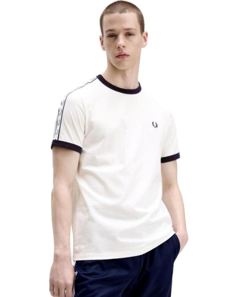 FRED PERRY CAMISETA BLANCA CON FRANJAS EN HOMBROS Y BORDADO - REF: 1177085 BLANCO