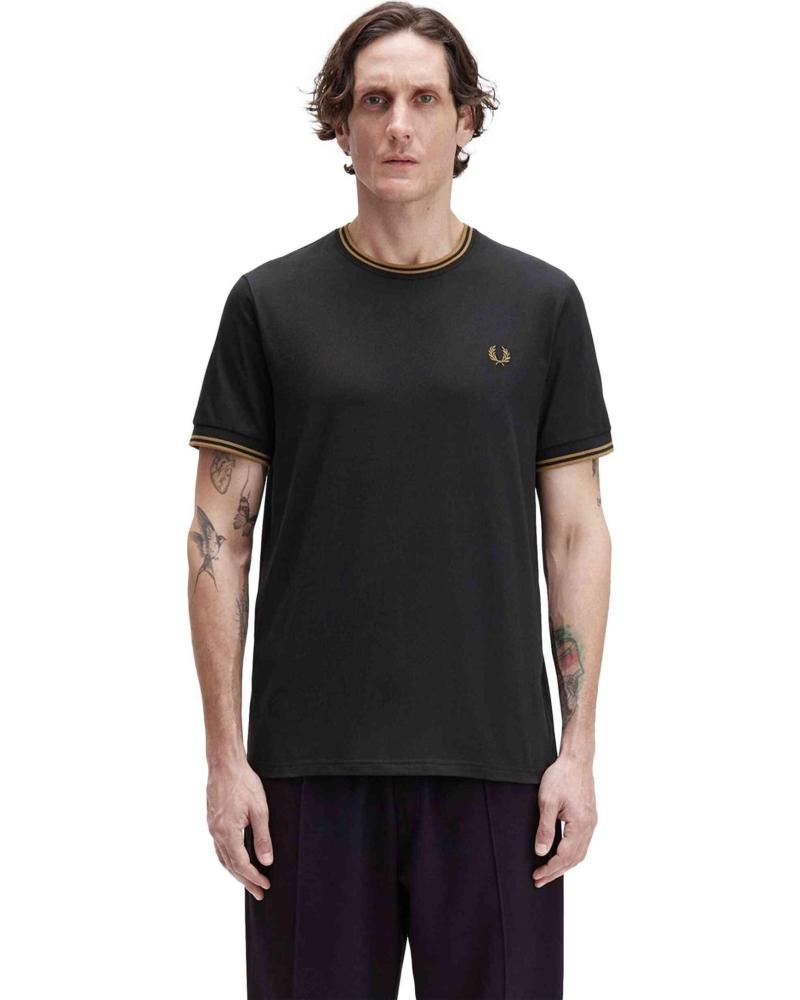 FRED PERRY CAMISETA CONTRAST RIBETED TEE NEGRA-MARRÓN REF: 1177133 NEGRO