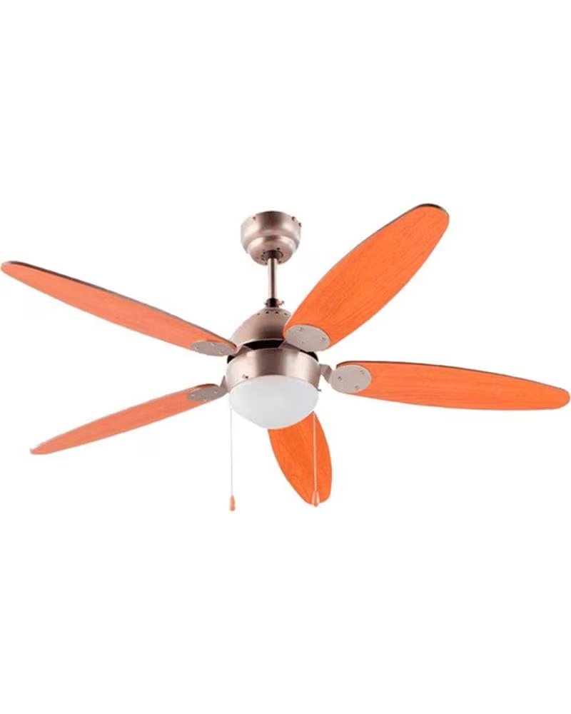 Ventilador de Techo Fm con Luz y Aspas Estilo Madera Naranja