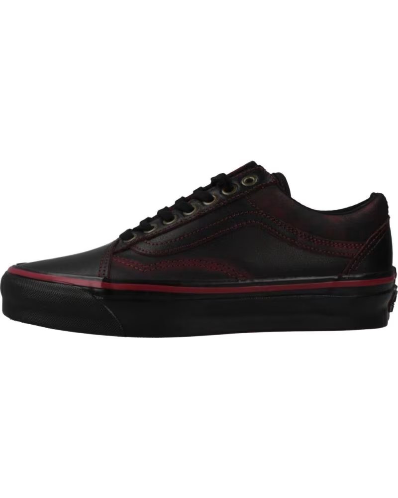 Vans Off The Wall Zapatillas Old Skool Leather Negro y Rojo Oscuro Drkred