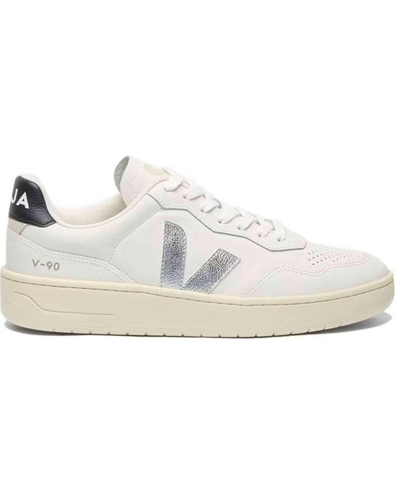 Zapatillas Veja V-90 Ot Leather en Blanco y Plateado Mujer