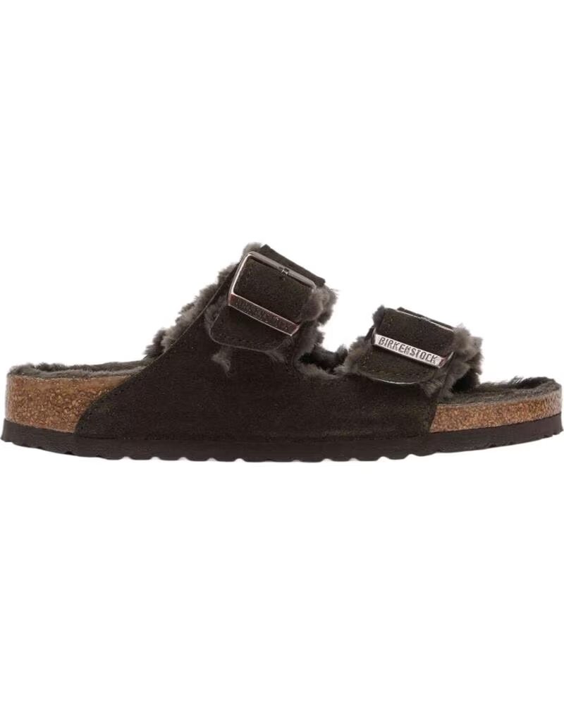 Sandalias Birkenstock Arizona Shearling con Forro de Piel y Ante Marron