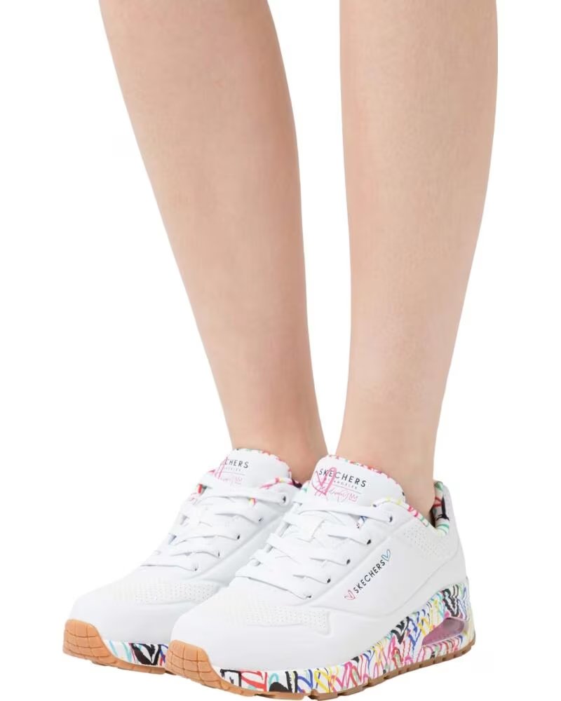 SKECHERS ZAPATILLAS 155506-WHT PARA MUJER, DISEÑO MULTICOLOR CON MALLA WHITE DURABUCK- MULTI COLORED MESH TRIM