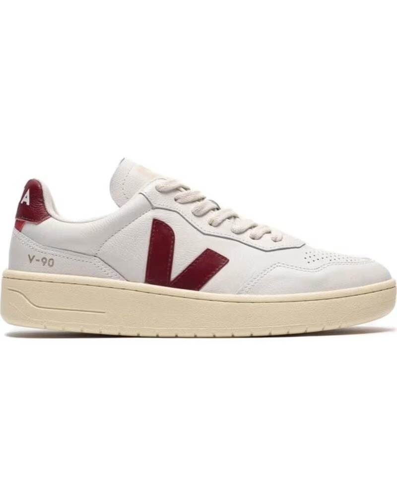 Zapatillas Veja V-90 VD2003657A en Blanco con Detalles Burdeos Blanco