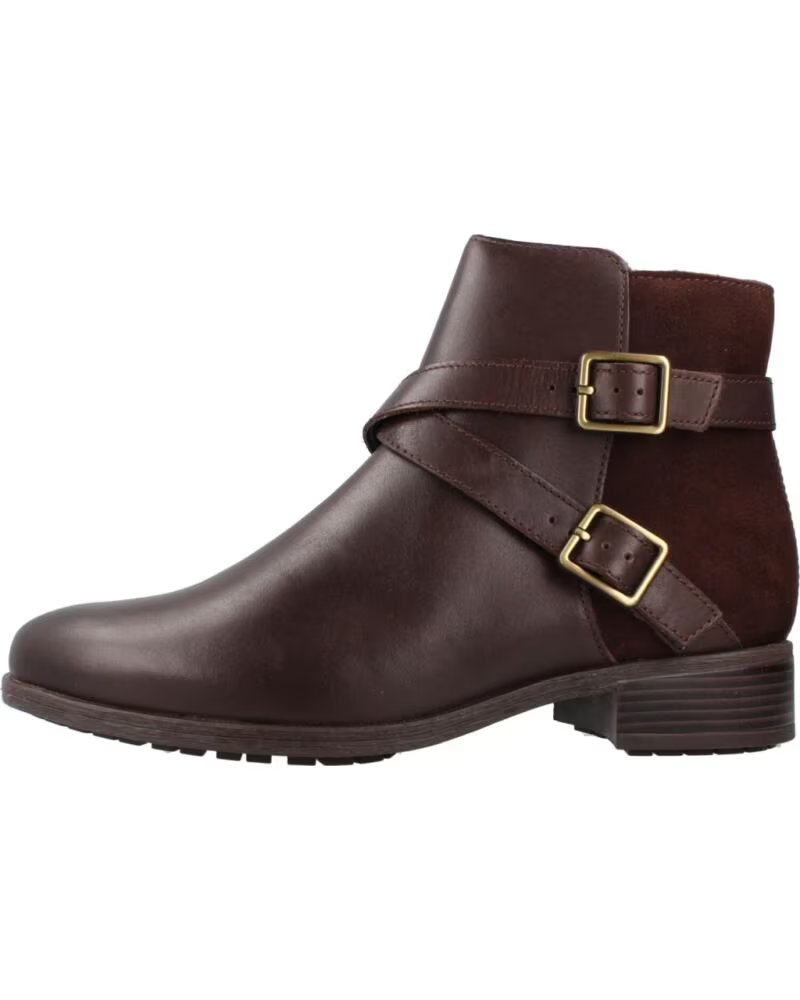 Botines Clarks de Mujer con Hebillas y Acabado en Piel Marrón Brown