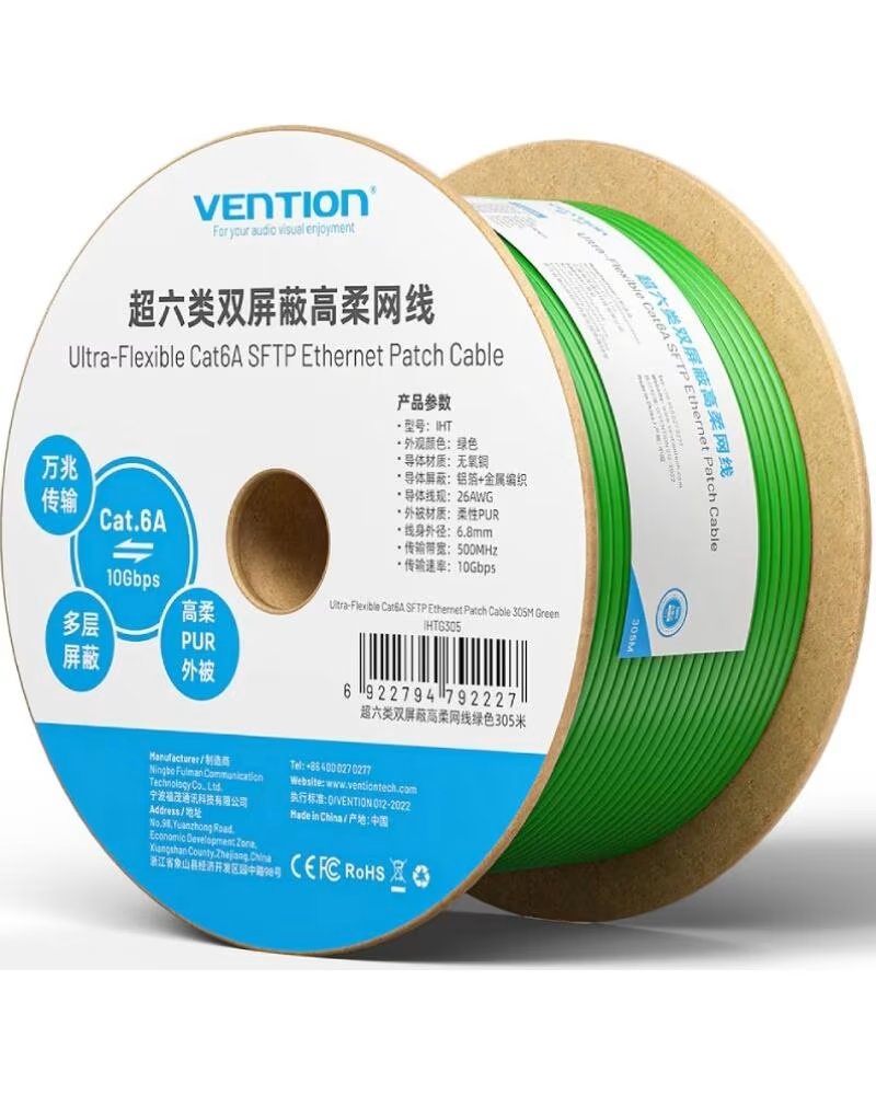 Bobina de Cable de Red Vention IHTG305 Cat 6a Sftp 305M