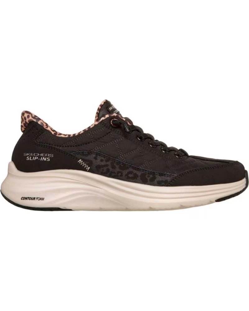 Skechers Slip-ins Contour Foam Cozy Fit Zapatillas Mujer Negro Leopardo – imagen 4