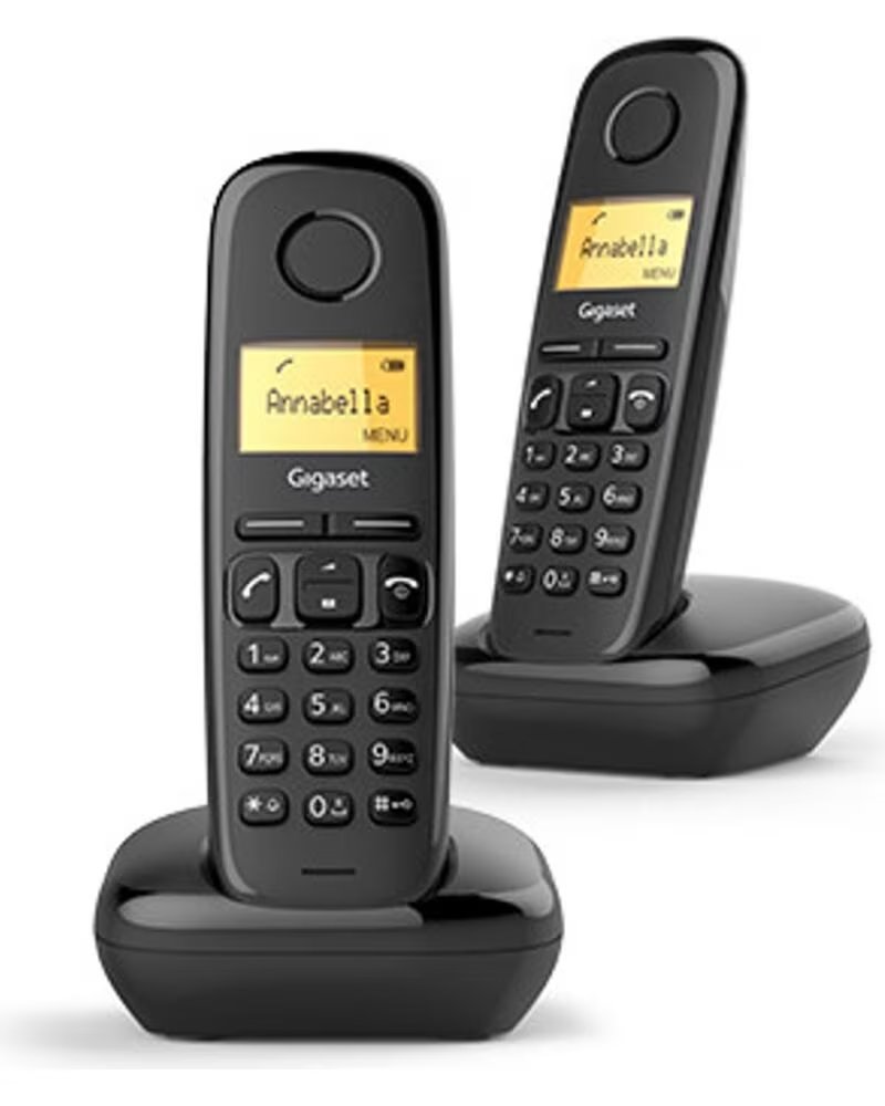 GIGASET TELÉFONO FIJO INALÁMBRICO A170 PACK DUO NEGRO AGENDA 50 NÚMEROS
