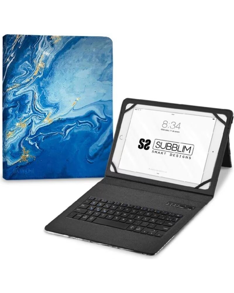 SUBBLIM FUNDA CON TECLADO KEYTAB PRO BLUETOOTH PARA TABLETS DE 9-11 PULGADAS TRENDY MÁRMOL AZUL