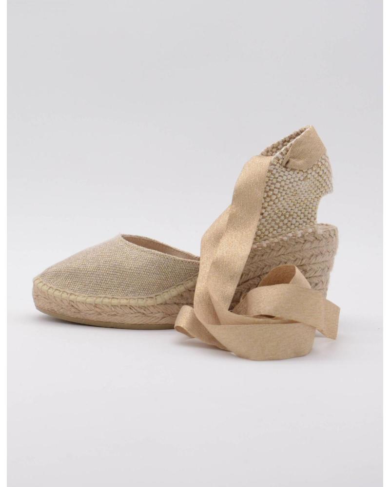 SANDALIAS DE CUÑA JUNCAL AGUIRRE VALENCIANAS DE ESPARTO CON LAZO BEIGE ORO