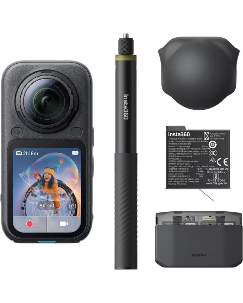 Cámara Digital Deportiva X6 Pack Essential 8k 360º Negra