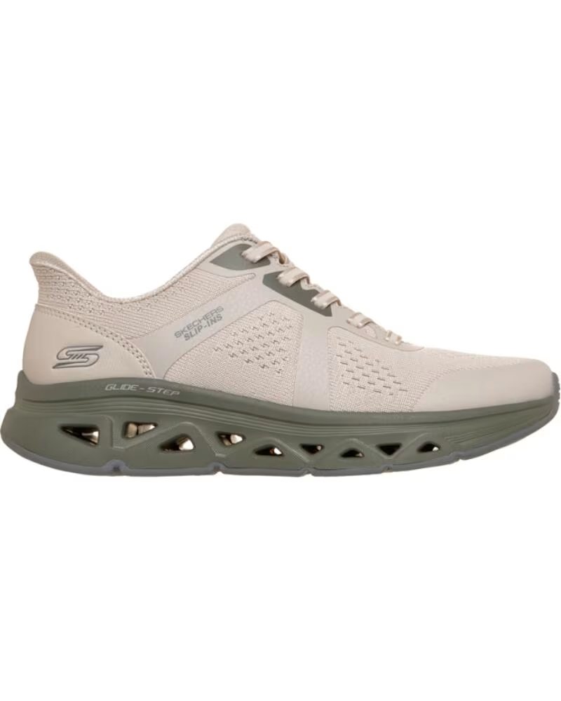 Skechers Zapatillas Slip-ins Bobs Sport Arc Waves Remix Natural Hot Melt Knit Olive Trim