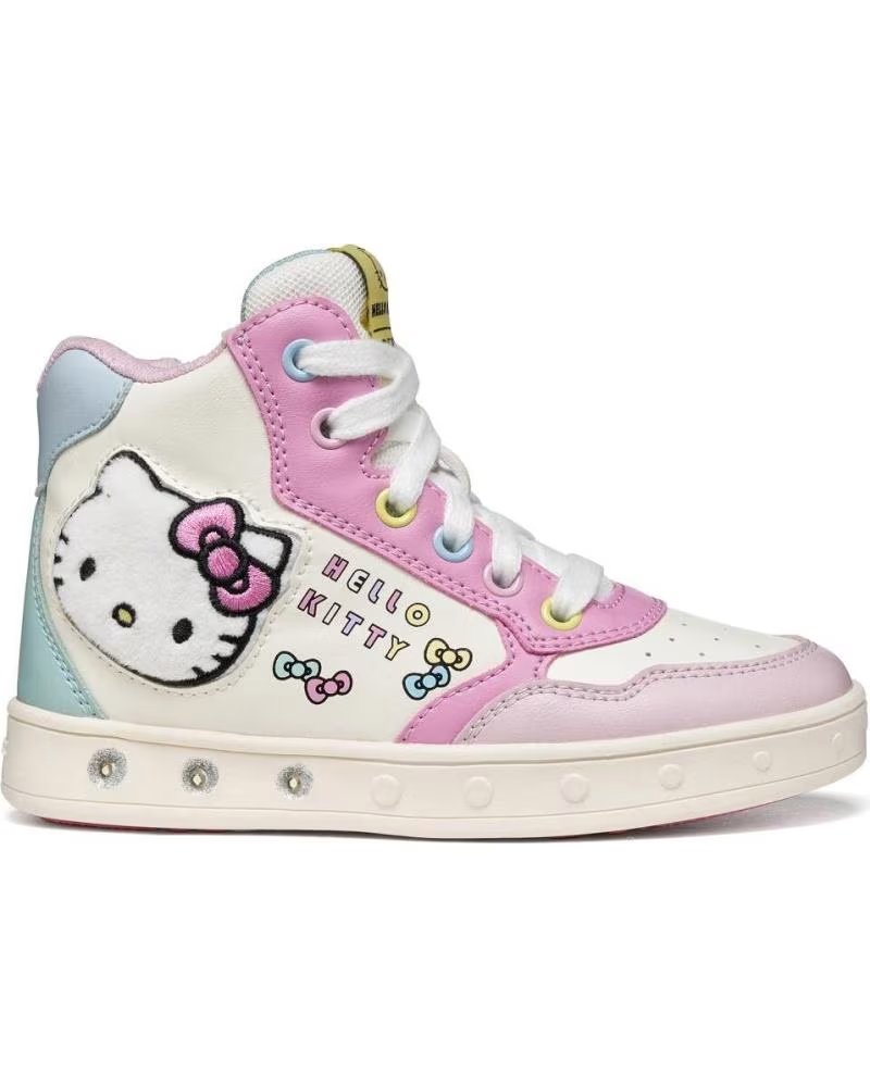 Zapatillas Altas Infantiles Geox J Skylin C8206 Hello Kitty en Rosa y Rosa con Luces Pink-multicolour