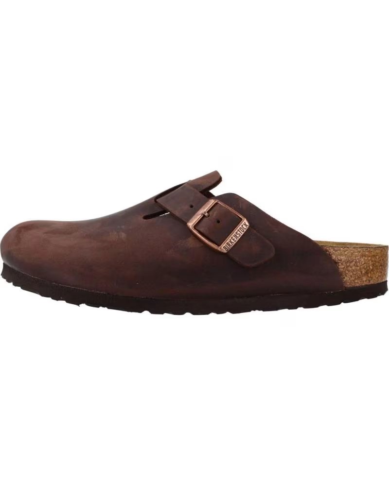 Boston Clogs en Cuero Natural Habana Marron